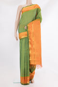 Pure Silk Green Dual Tone Gadwal Saree with Checked design on the body and Zari Border.  displayed on a mannequin
