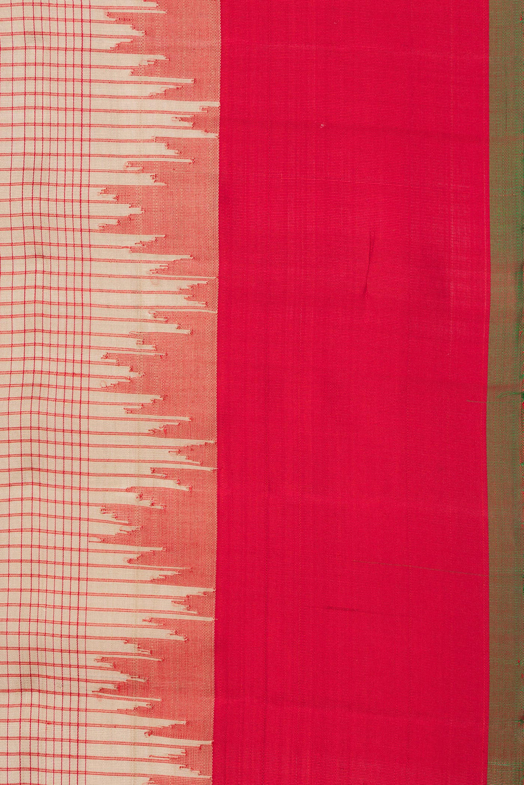 Border image of Pure Silk Dark Beige Dual Tone Gadwal Saree with Checked design on the body and Zari Border. 