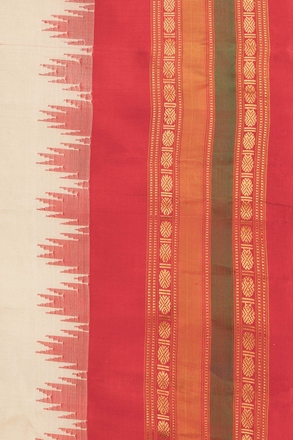 Border image of Beige Dual Tone Gadwal Silk Saree with Plain Body and Zari Border. 