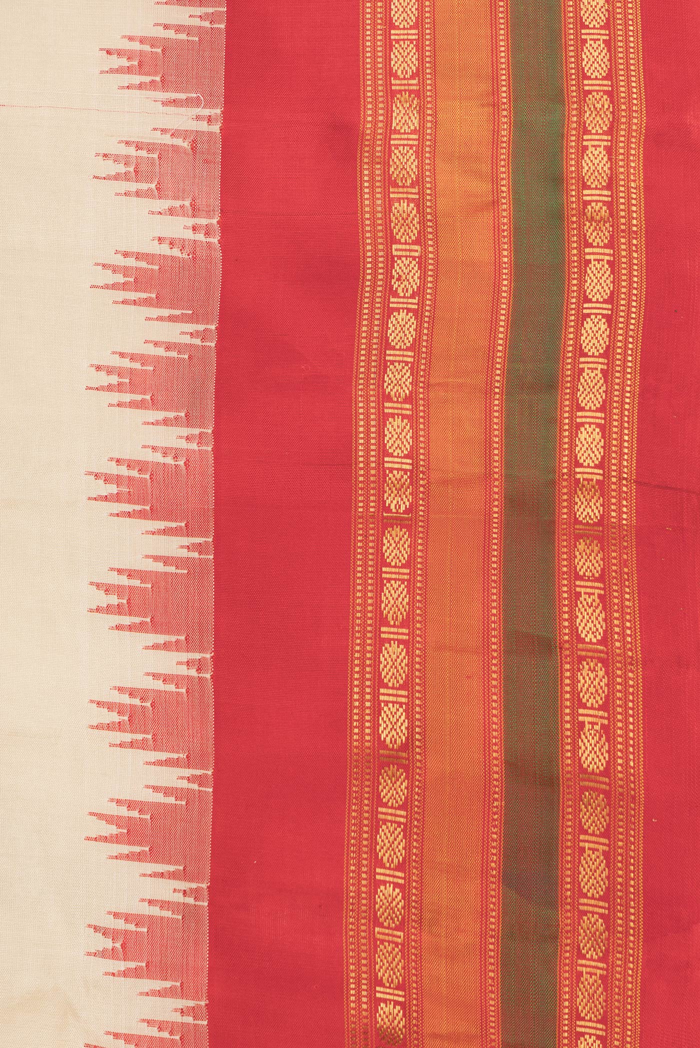 Border image of Beige Dual Tone Gadwal Silk Saree with Plain Body and Zari Border. 