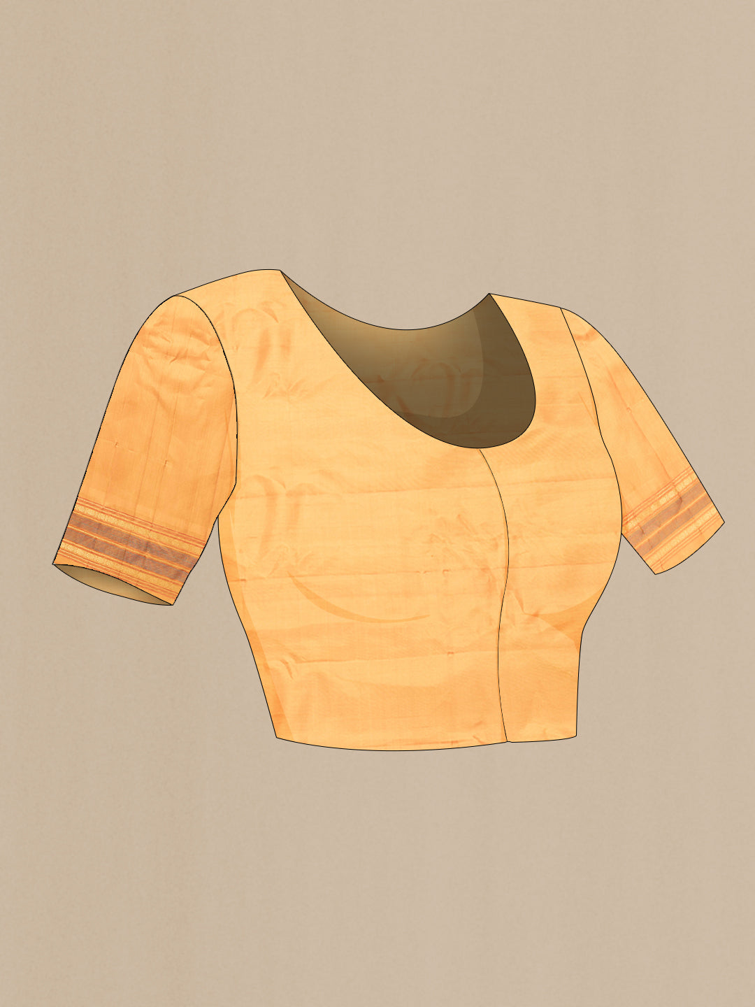 Close up image of the blouse of Mustard Dual Tone Gadwal Silk Saree with Stripes on the body and Zari Border. 