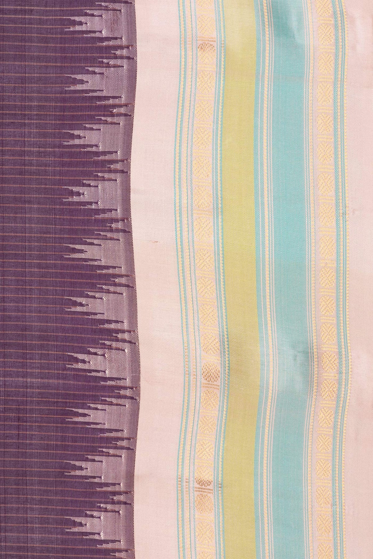 Border image of Pure Silk Burgundy Dual Tone Gadwal Saree with Stripes on the body and Zari Border. 