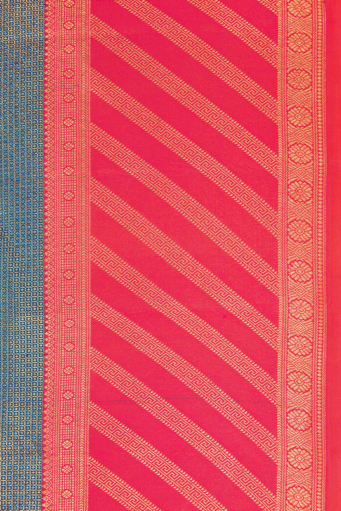 Border image of Peacock Blue Dual Tone Kanjivaram Silk Saree with Zari Brocade on the body and Fancy Border. 