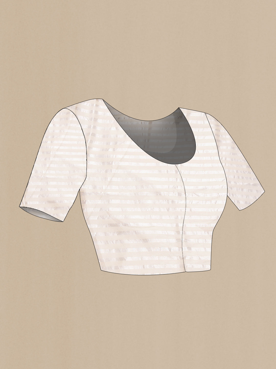 Close up image of the blouse of Beige Dual Tone Organza Silk Saree with Stripes on the body and Without Border. 