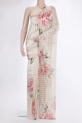 Pure Silk Off White Dual Tone Tussar Saree with Printed design on the body and Without Border.  displayed on a mannequin