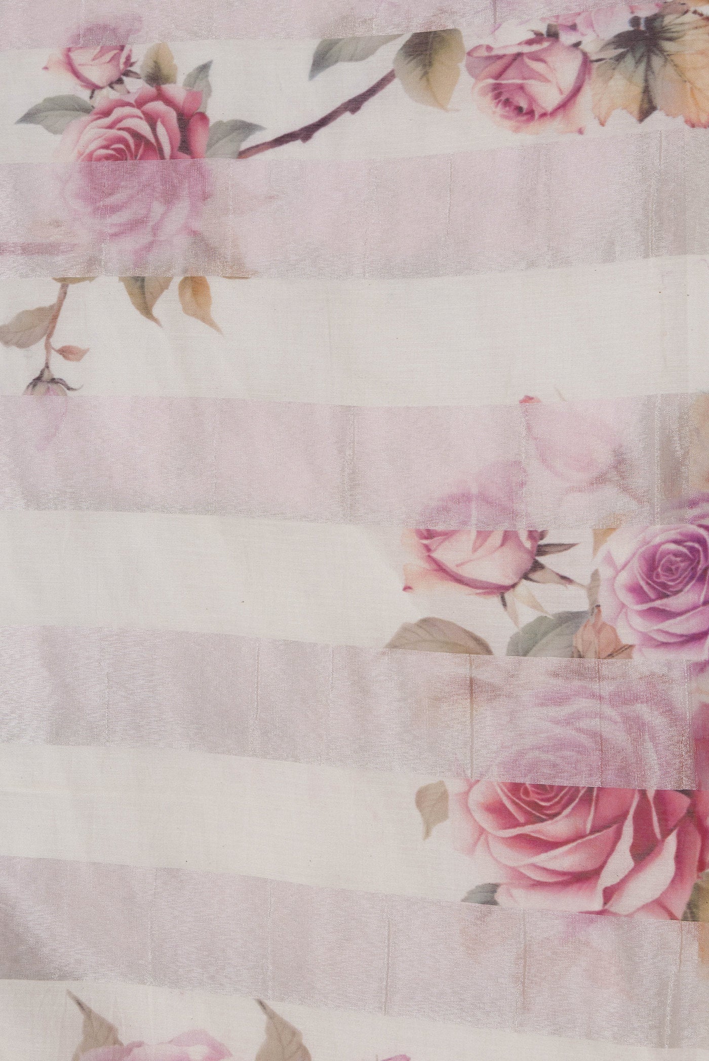 Border image of Beige Dual Tone Organza Silk Saree with Printed design on the body and Without Border. 