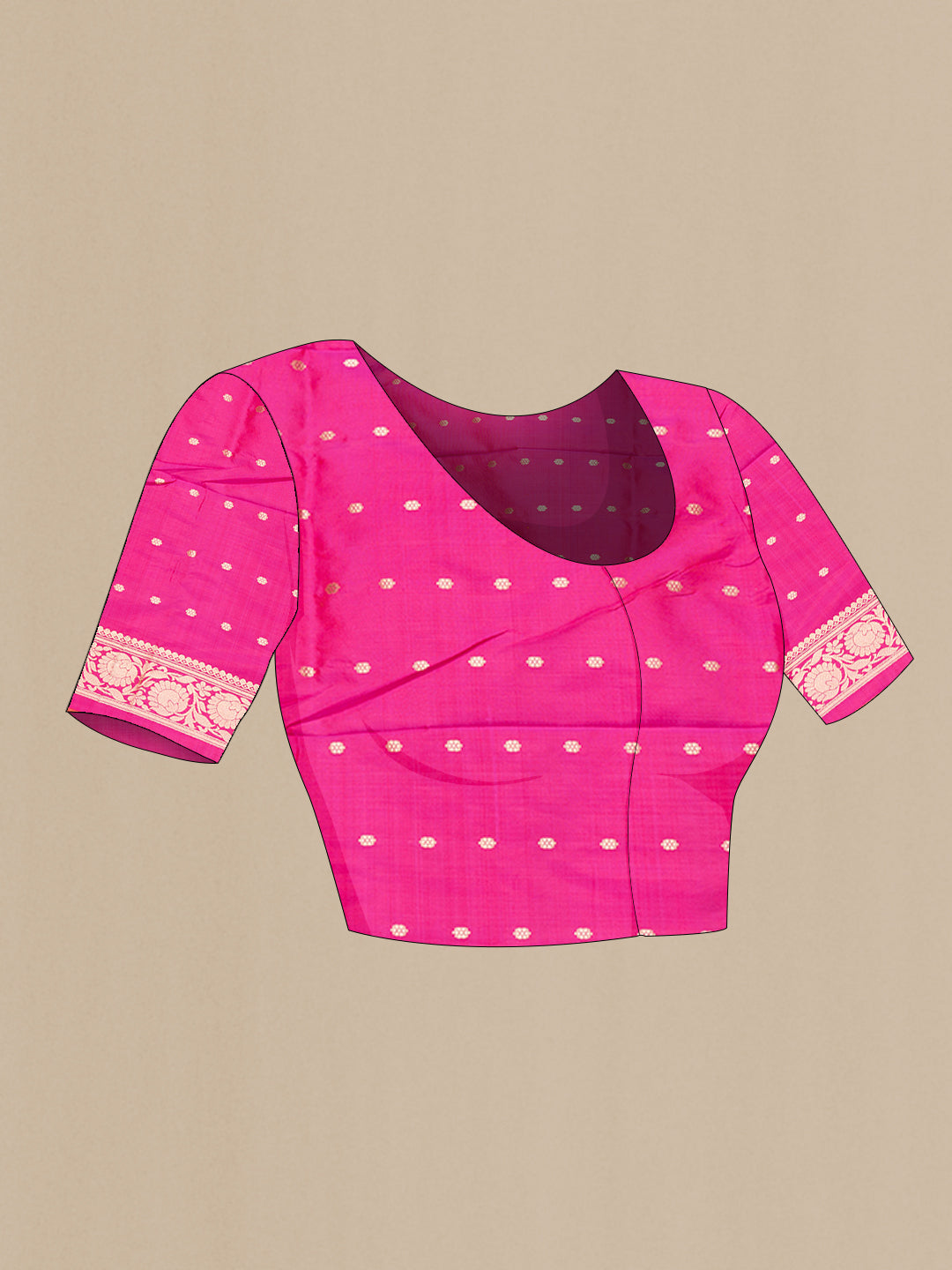 Close up image of the blouse of Pink Dual Tone Banarasi Silk Saree with Zari Brocade on the body and Zari Border. 