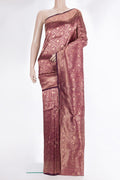 Pure Silk Burgundy Dual Tone Banarasi Saree with Zari Brocade on the body and Zari Border.  displayed on a mannequin