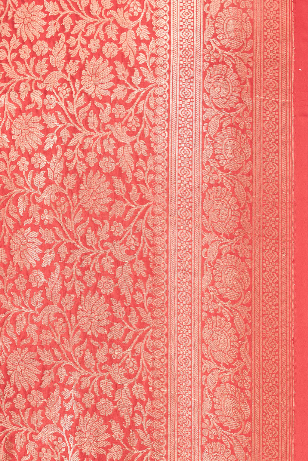 Border image of Red Dual Tone Banarasi Silk Saree with Zari Brocade on the body and Zari Border. 