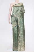Green Dual Tone Banarasi Silk Saree with Zari Brocade on the body and Zari Border.  displayed on a mannequin
