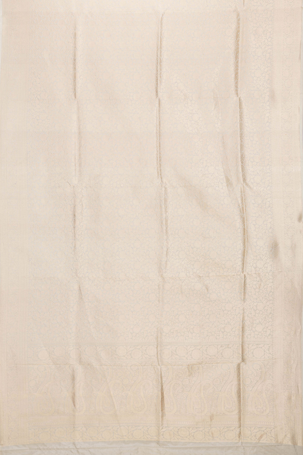 Flat view of Beige Dual Tone Banarasi Silk Saree with Zari Brocade on the body and Zari Border. 