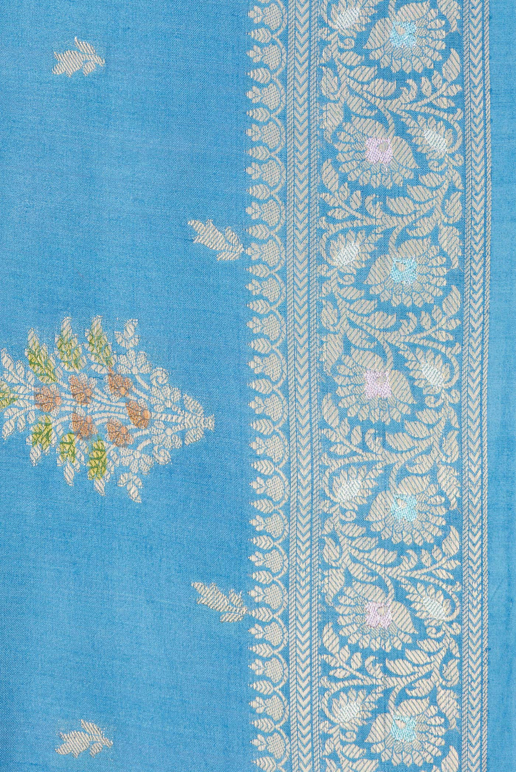 Border image of Sky Blue Dual Tone Tussar Silk Saree with Zari Butta on the body and Zari Border. 