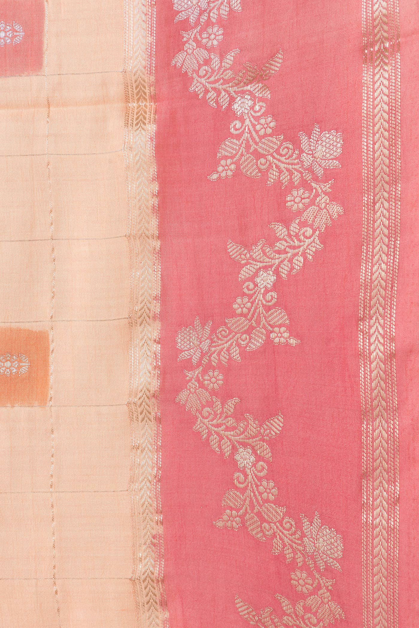 Border image of Peach Dual Tone Tussar Silk Saree with Checked design on the body and Fancy Border. 