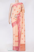 Peach Dual Tone Tussar Silk Saree with Checked design on the body and Fancy Border.  displayed on a mannequin