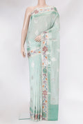 Sea Green Dual Tone Blended Tussar Silk Saree with Zari Butta on the body and Fancy Border.  displayed on a mannequin