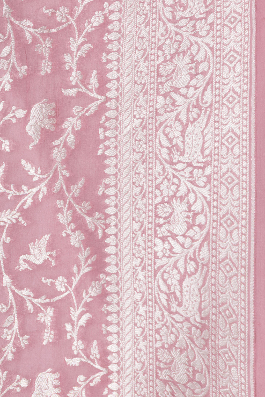 Border image of Pink Dual Tone Banarasi Georgette Saree with Zari Brocade on the body and Zari Border. 