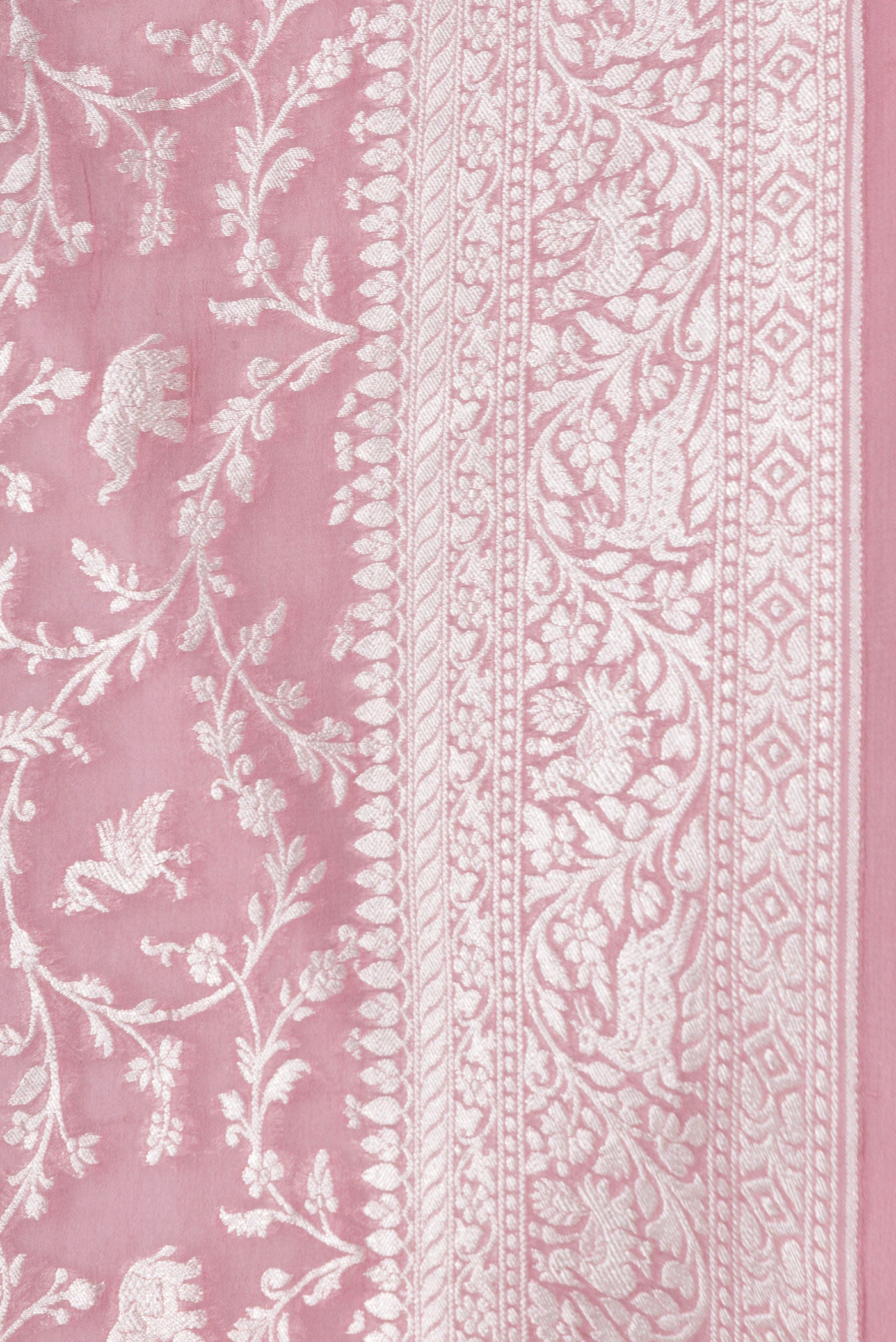 Border image of Pink Dual Tone Banarasi Georgette Saree with Zari Brocade on the body and Zari Border. 