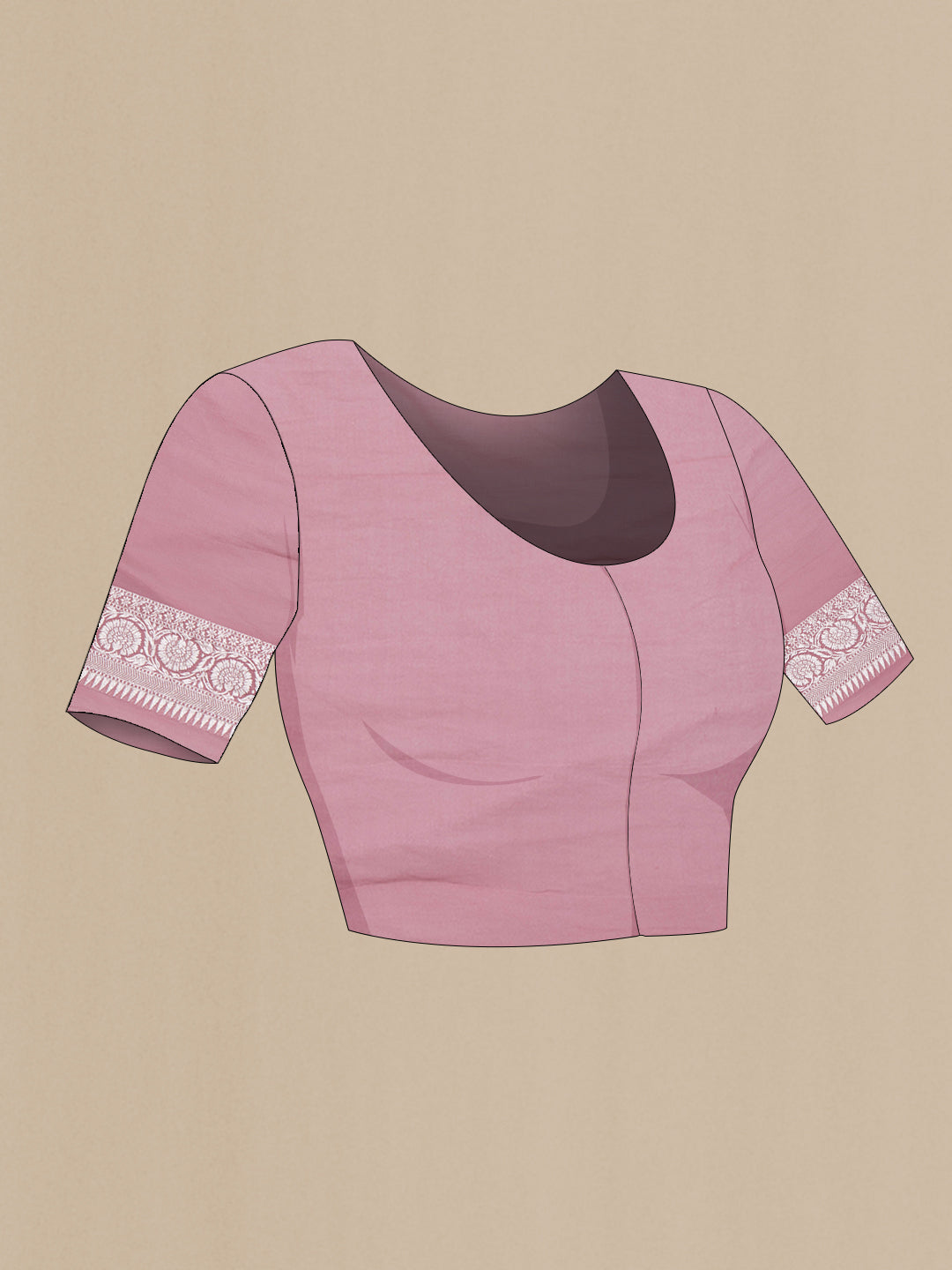 Close up image of the blouse of Pink Dual Tone Banarasi Georgette Saree with Zari Brocade on the body and Zari Border. 