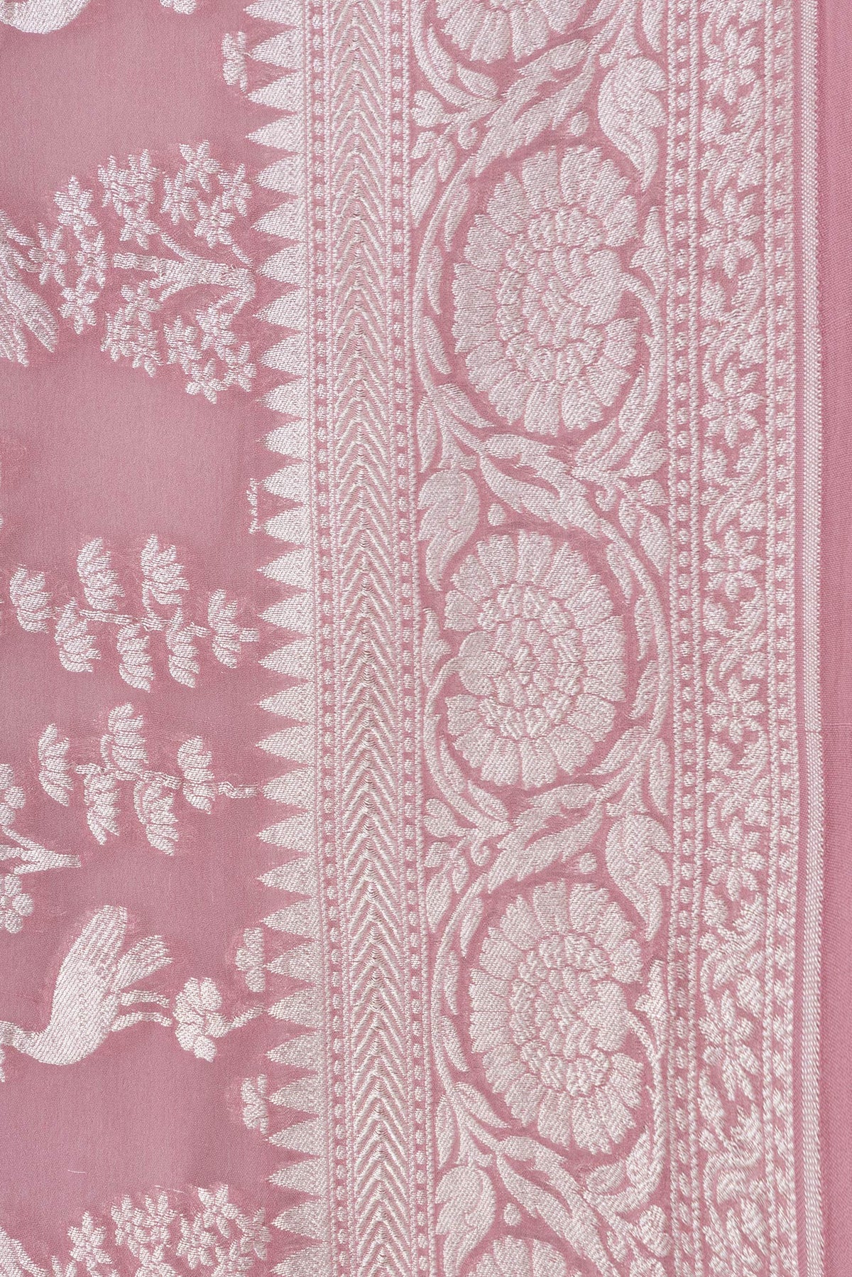 Border image of Pink Dual Tone Banarasi Georgette Saree with Zari Brocade on the body and Zari Border. 