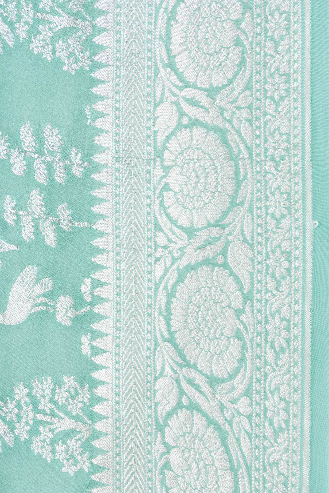 Border image of Sea Green Dual Tone Banarasi Georgette Saree with Zari Brocade on the body and Zari Border. 