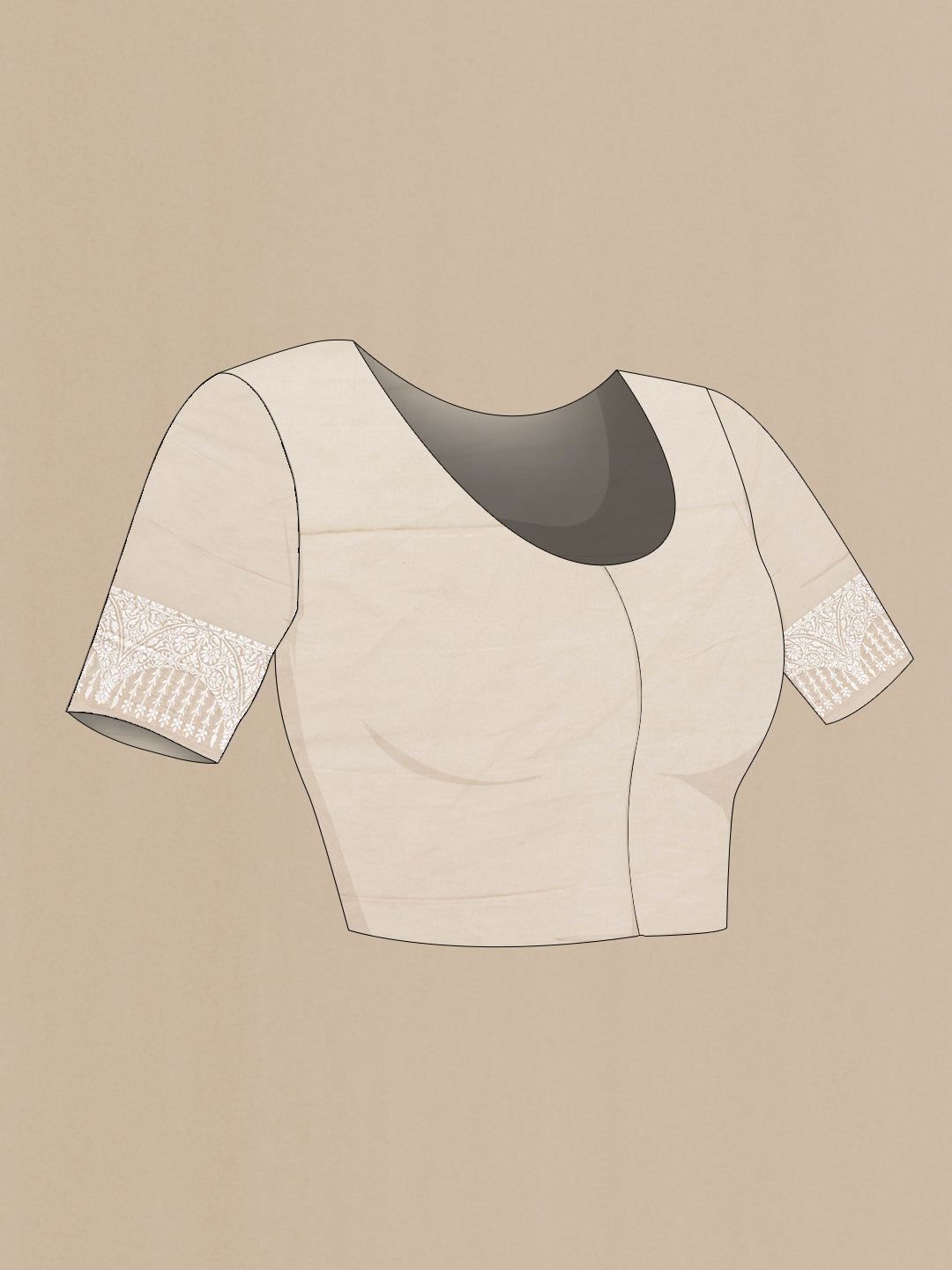 Close up image of the blouse of Beige Dual Tone Banarasi Georgette Saree with Zari Brocade on the body and Zari Border. 