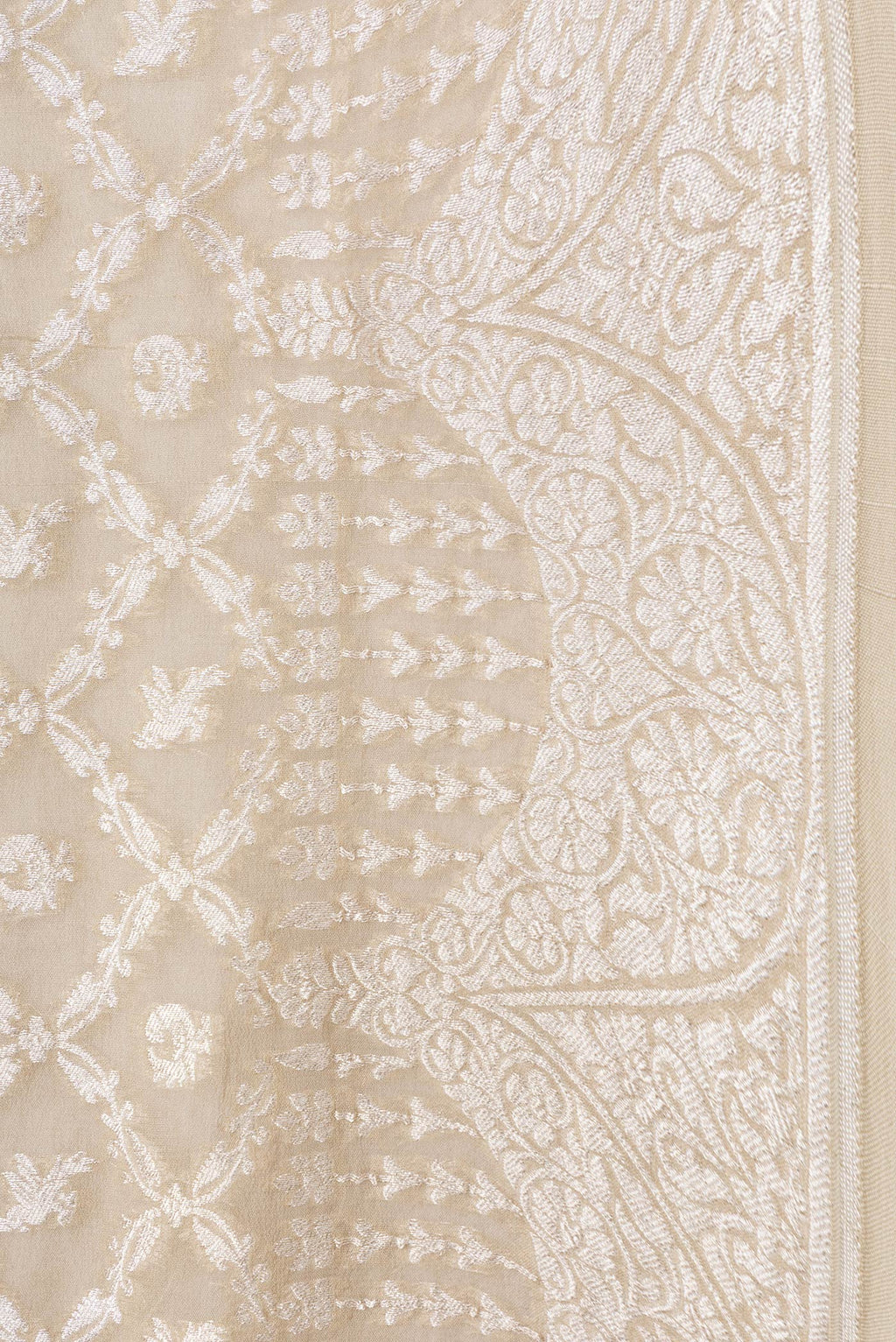 Border image of Beige Dual Tone Banarasi Georgette Saree with Zari Brocade on the body and Zari Border. 