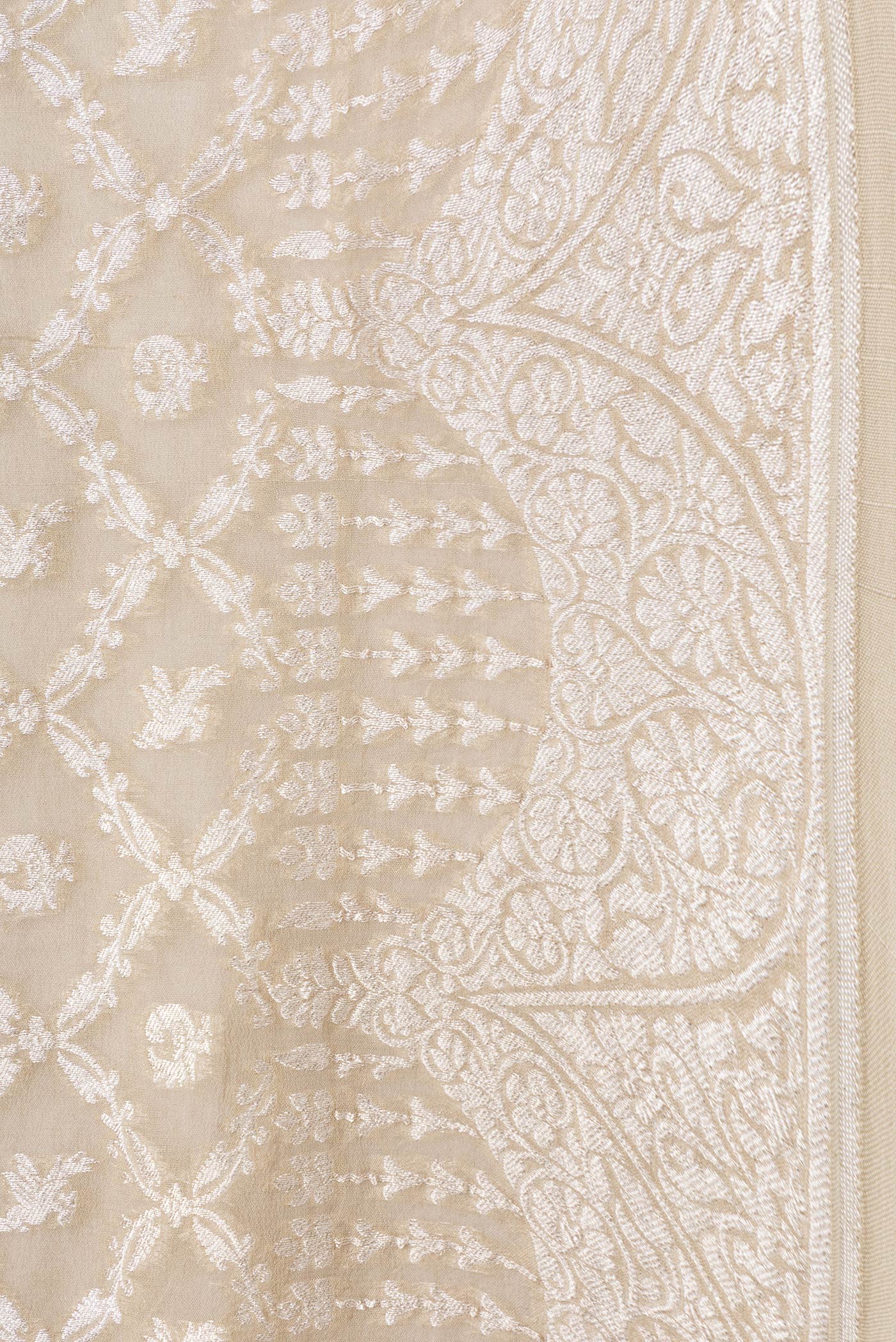 Border image of Beige Dual Tone Banarasi Georgette Saree with Zari Brocade on the body and Zari Border. 