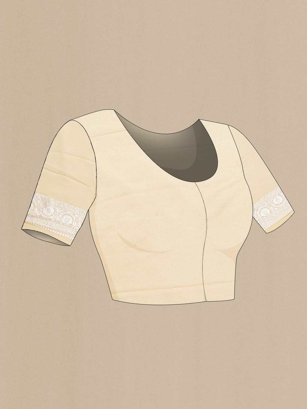 Close up image of the blouse of Sandal Dual Tone Banarasi Georgette Saree with Zari Brocade on the body and Zari Border. 