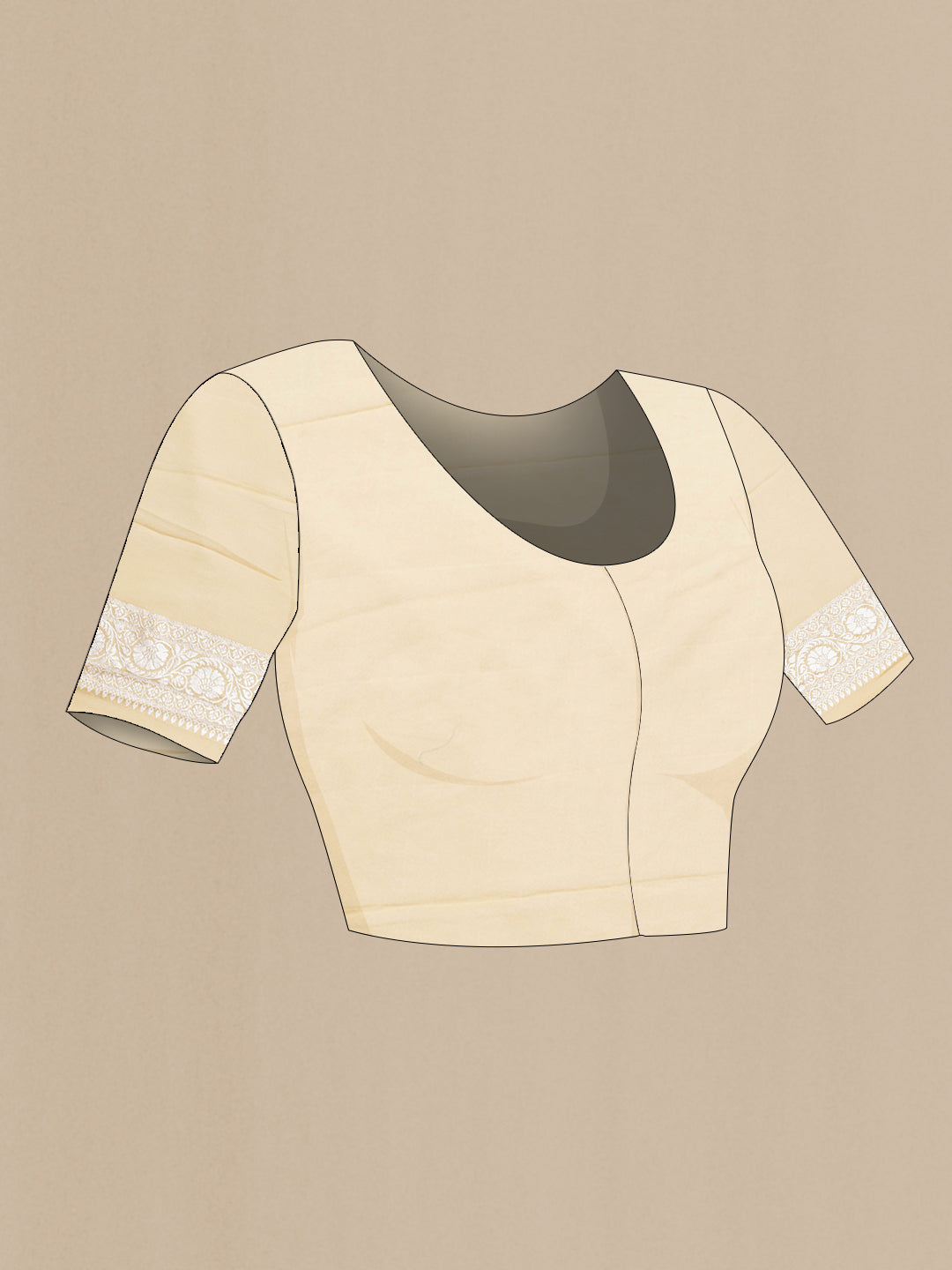 Close up image of the blouse of Sandal Dual Tone Banarasi Georgette Saree with Zari Brocade on the body and Zari Border. 