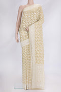 Sandal Dual Tone Banarasi Georgette Saree with Zari Brocade on the body and Zari Border.  displayed on a mannequin