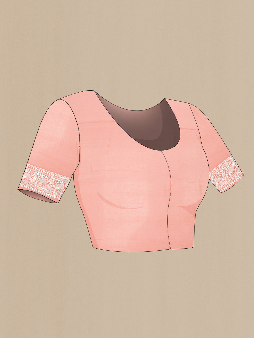 Close up image of the blouse of Brown Dual Tone Mysore Georgette Saree with Zari Brocade on the body and Zari Border. 