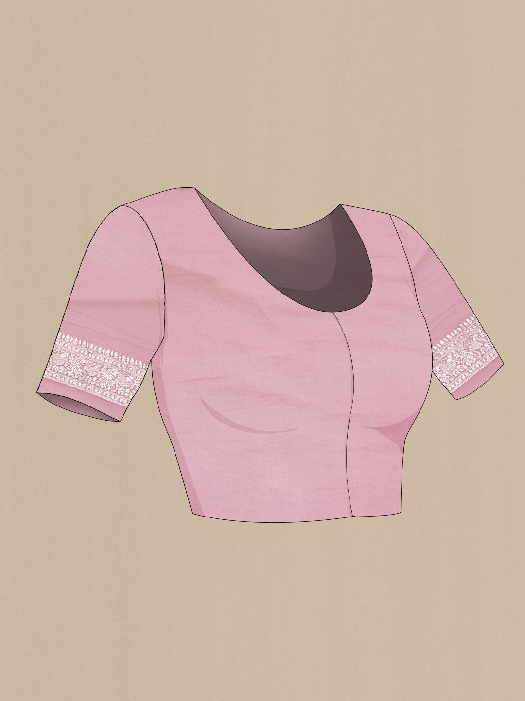 Close up image of the blouse of Pink Dual Tone Banarasi Georgette Saree with Zari Brocade on the body and Zari Border. 