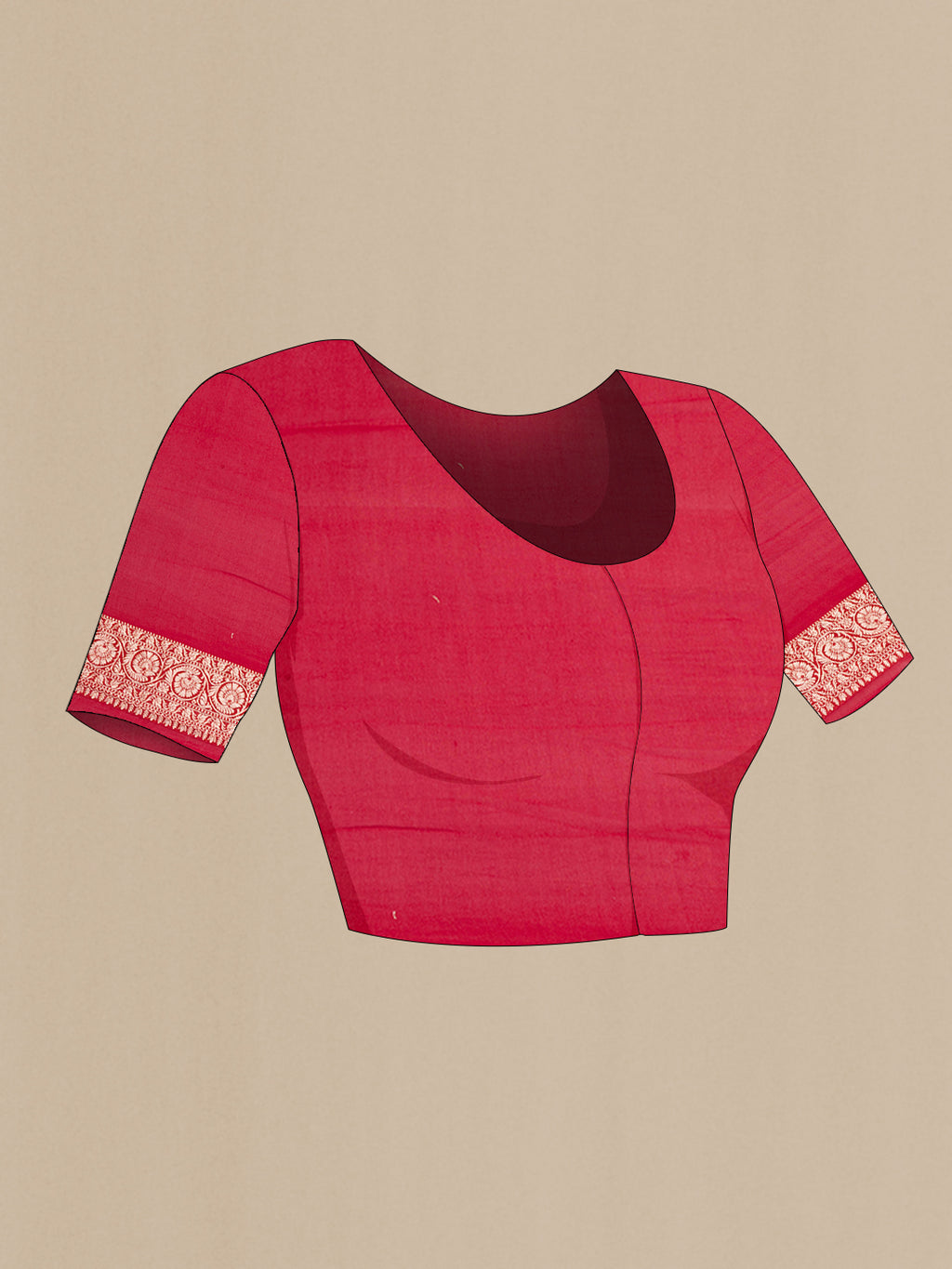 Close up image of the blouse of Beige Dual Tone Banarasi Georgette Saree with Zari Brocade on the body and Zari Border. 