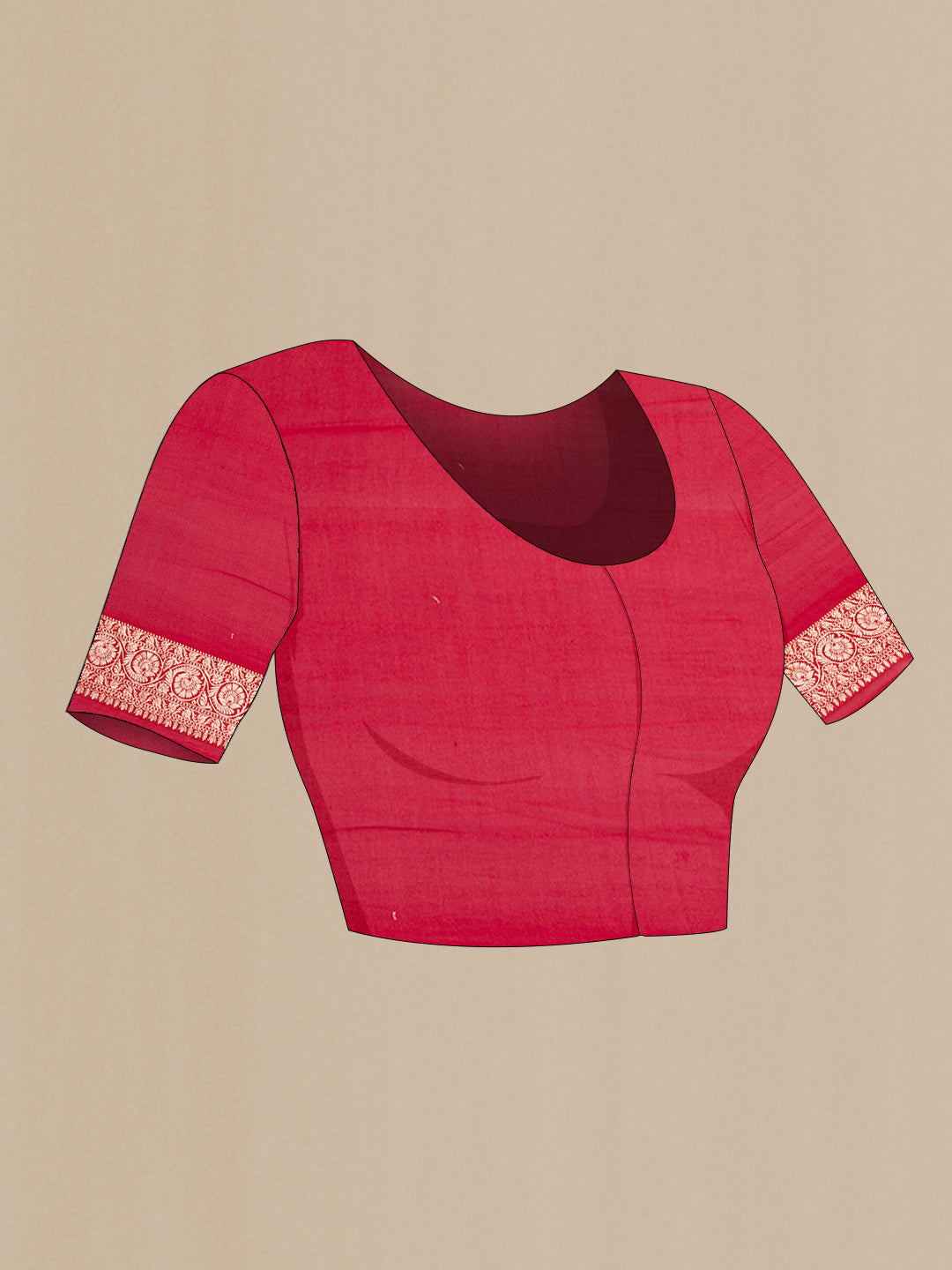 Close up image of the blouse of Beige Dual Tone Banarasi Georgette Saree with Zari Brocade on the body and Zari Border. 