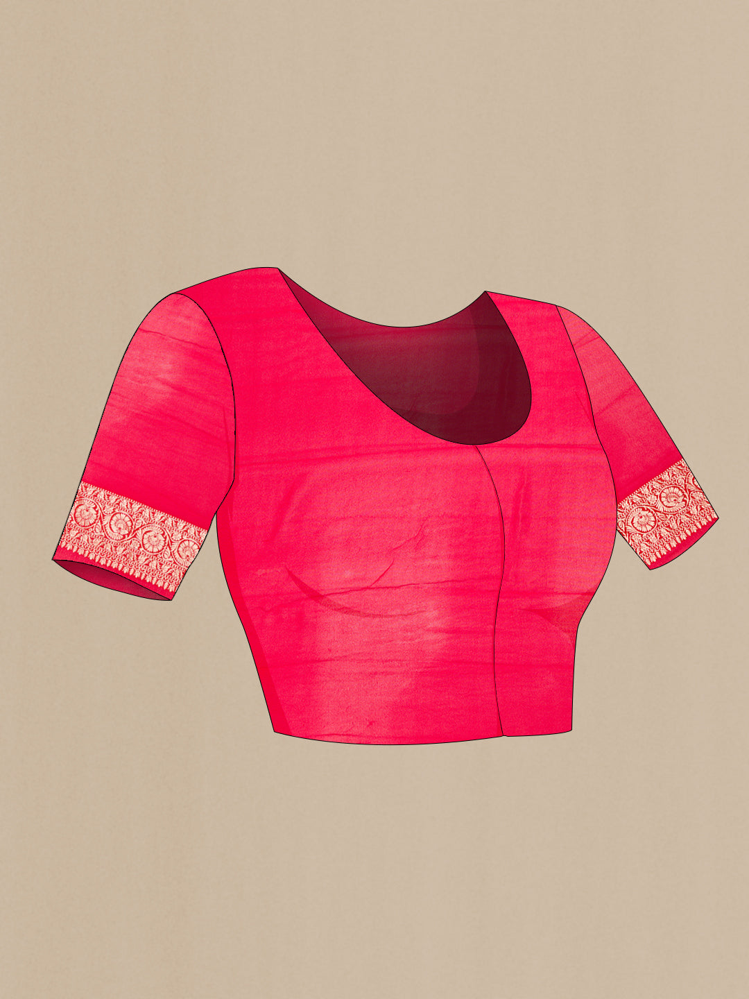 Close up image of the blouse of Royal Blue Dual Tone Mysore Georgette Saree with Zari Brocade on the body and Zari Border. 