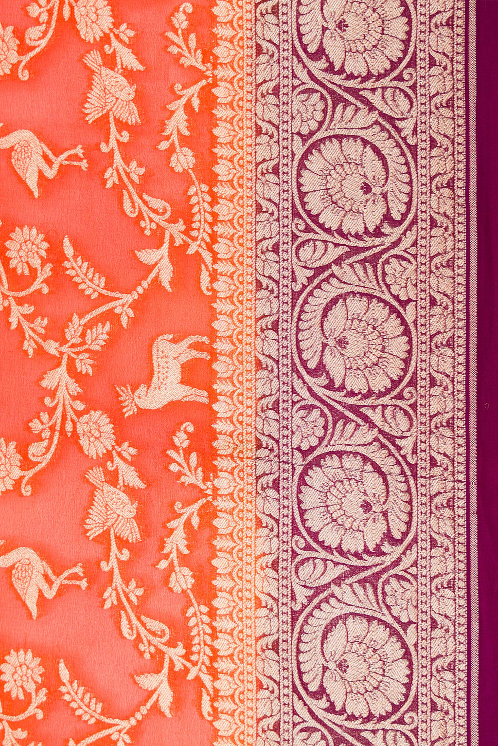 Border image of Orange Dual Tone Mysore Georgette Saree with Zari Brocade on the body and Zari Border. 