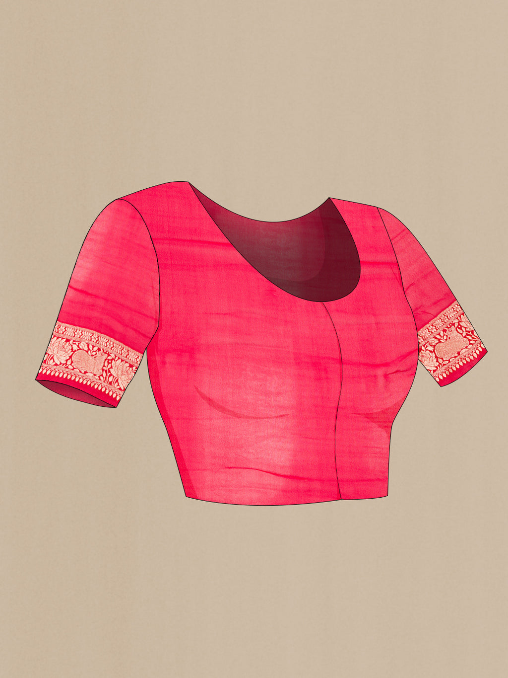 Close up image of the blouse of Burgundy Dual Tone Mysore Georgette Saree with Zari Brocade on the body and Zari Border. 