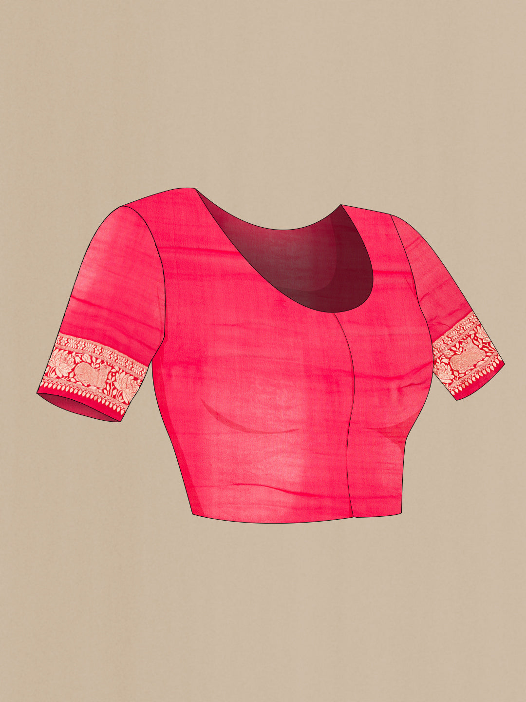 Close up image of the blouse of Burgundy Dual Tone Mysore Georgette Saree with Zari Brocade on the body and Zari Border. 