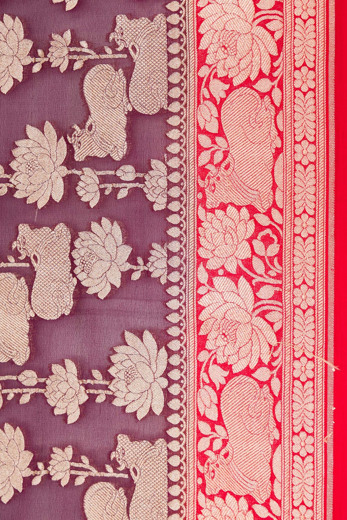 Border image of Burgundy Dual Tone Mysore Georgette Saree with Zari Brocade on the body and Zari Border. 