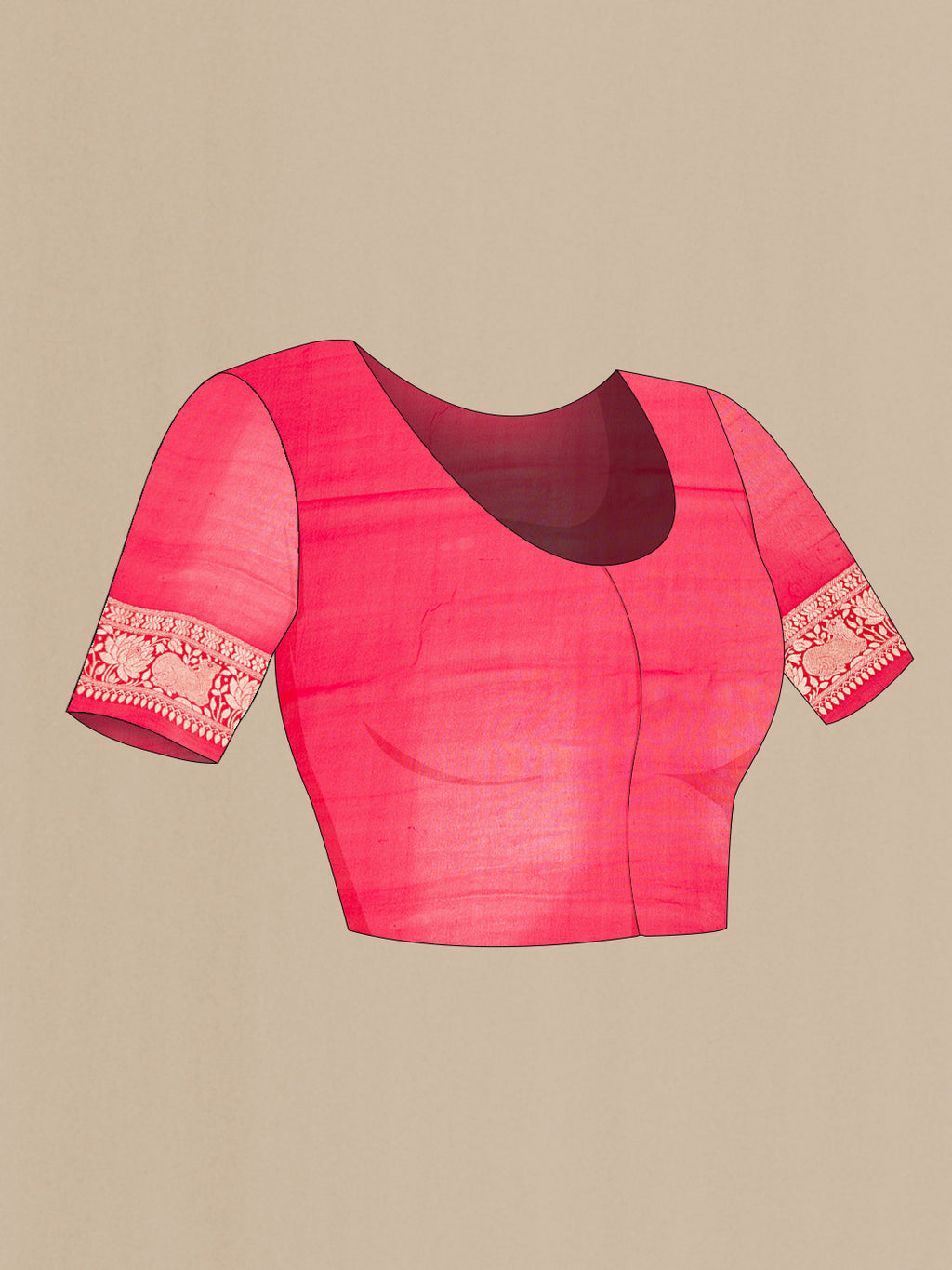 Close up image of the blouse of Mustard Dual Tone Mysore Georgette Saree with Zari Brocade on the body and Zari Border. 