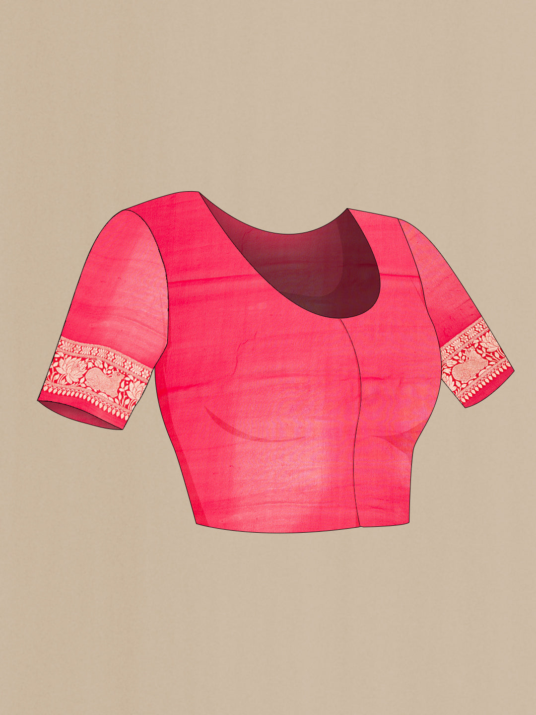 Close up image of the blouse of Mustard Dual Tone Mysore Georgette Saree with Zari Brocade on the body and Zari Border. 