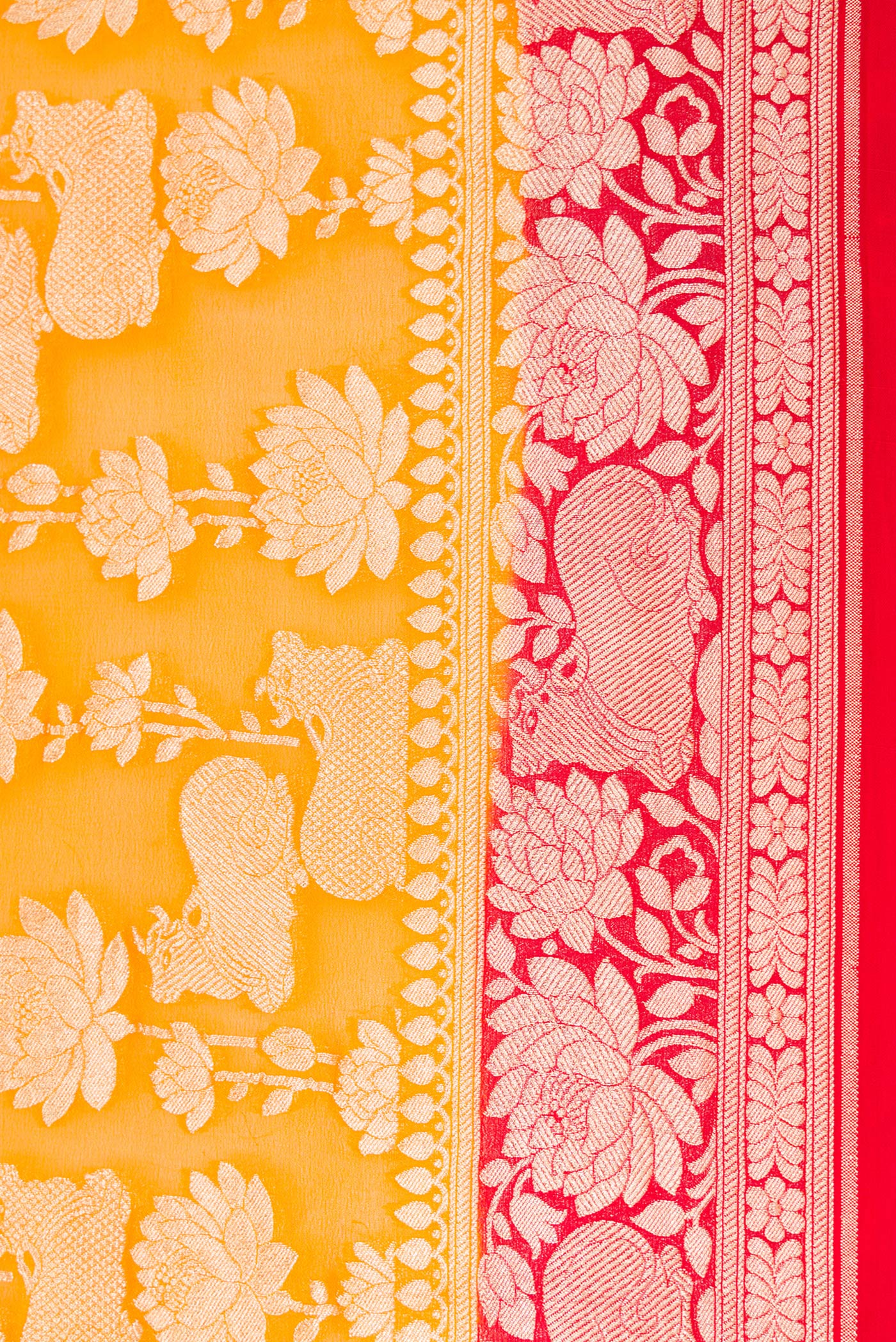 Border image of Mustard Dual Tone Mysore Georgette Saree with Zari Brocade on the body and Zari Border. 