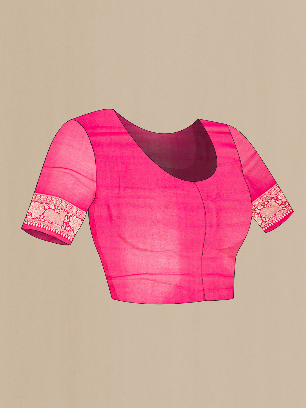 Close up image of the blouse of Royal Blue Dual Tone Mysore Georgette Saree with Zari Brocade on the body and Zari Border. 