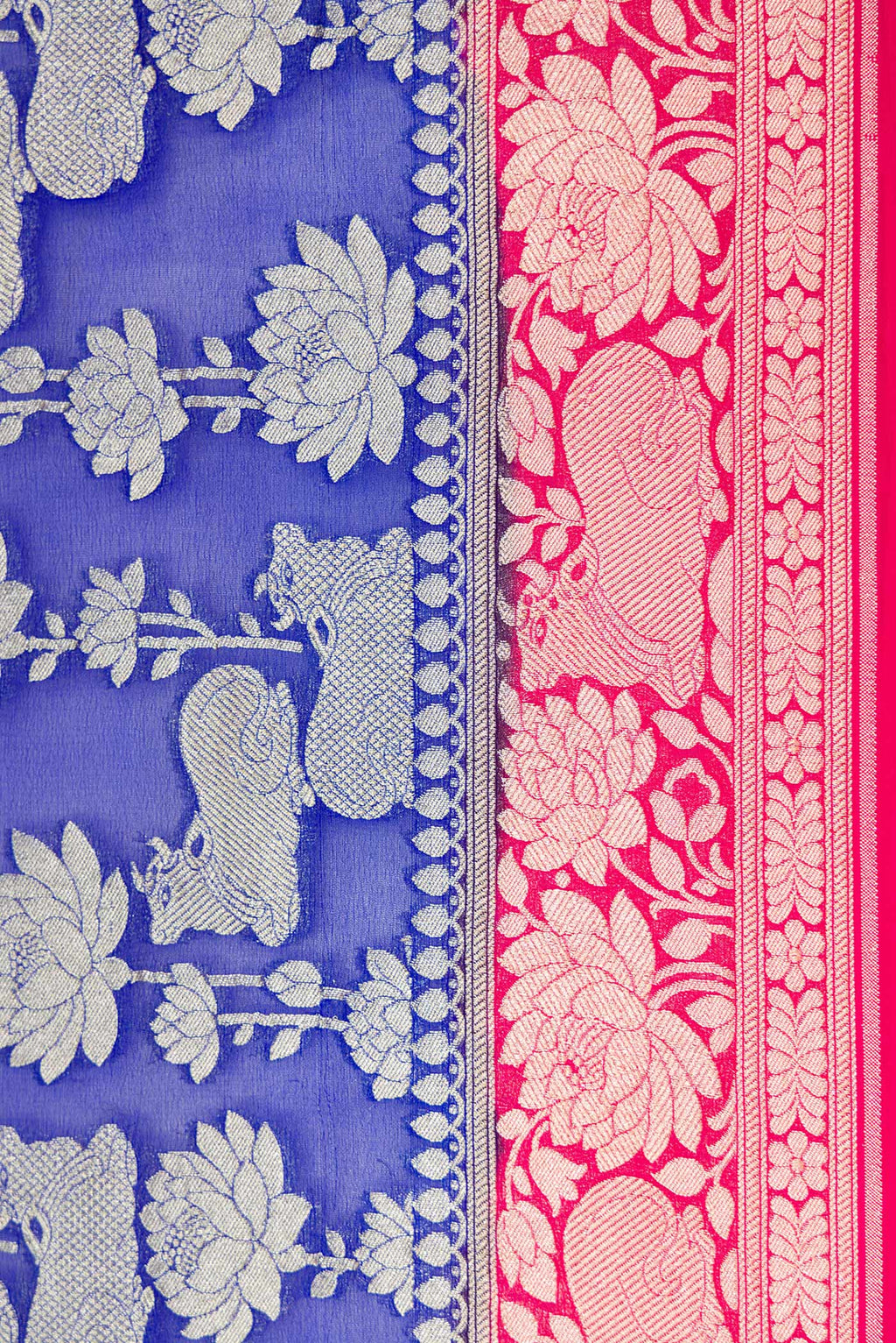 Border image of Royal Blue Dual Tone Mysore Georgette Saree with Zari Brocade on the body and Zari Border. 