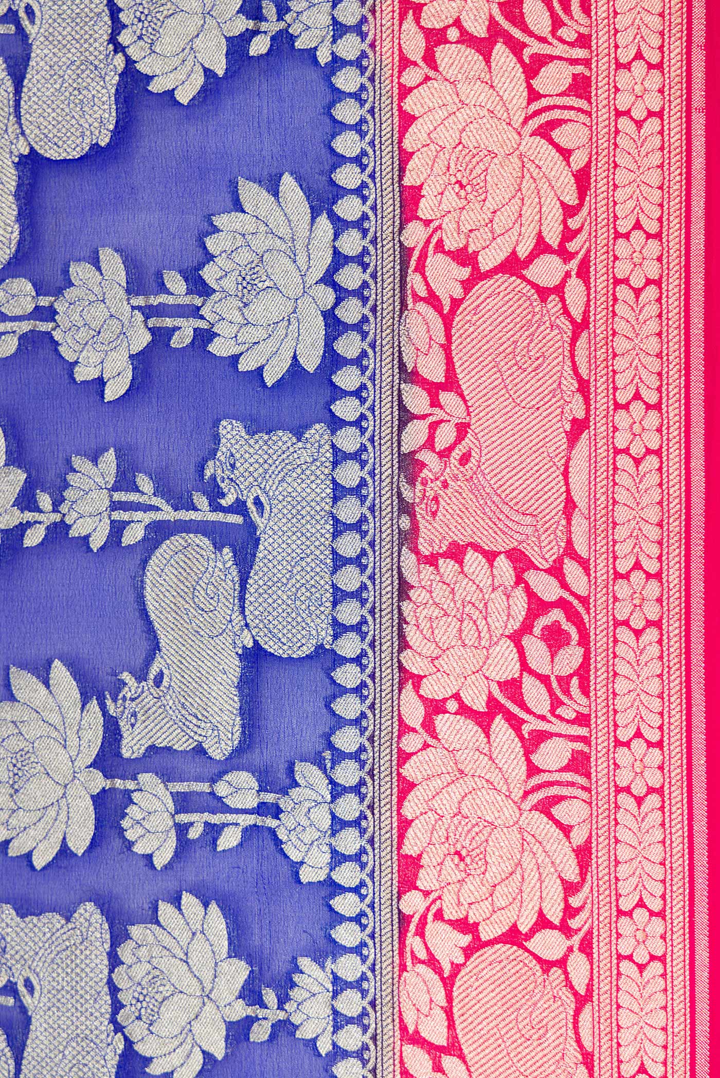 Border image of Royal Blue Dual Tone Mysore Georgette Saree with Zari Brocade on the body and Zari Border. 