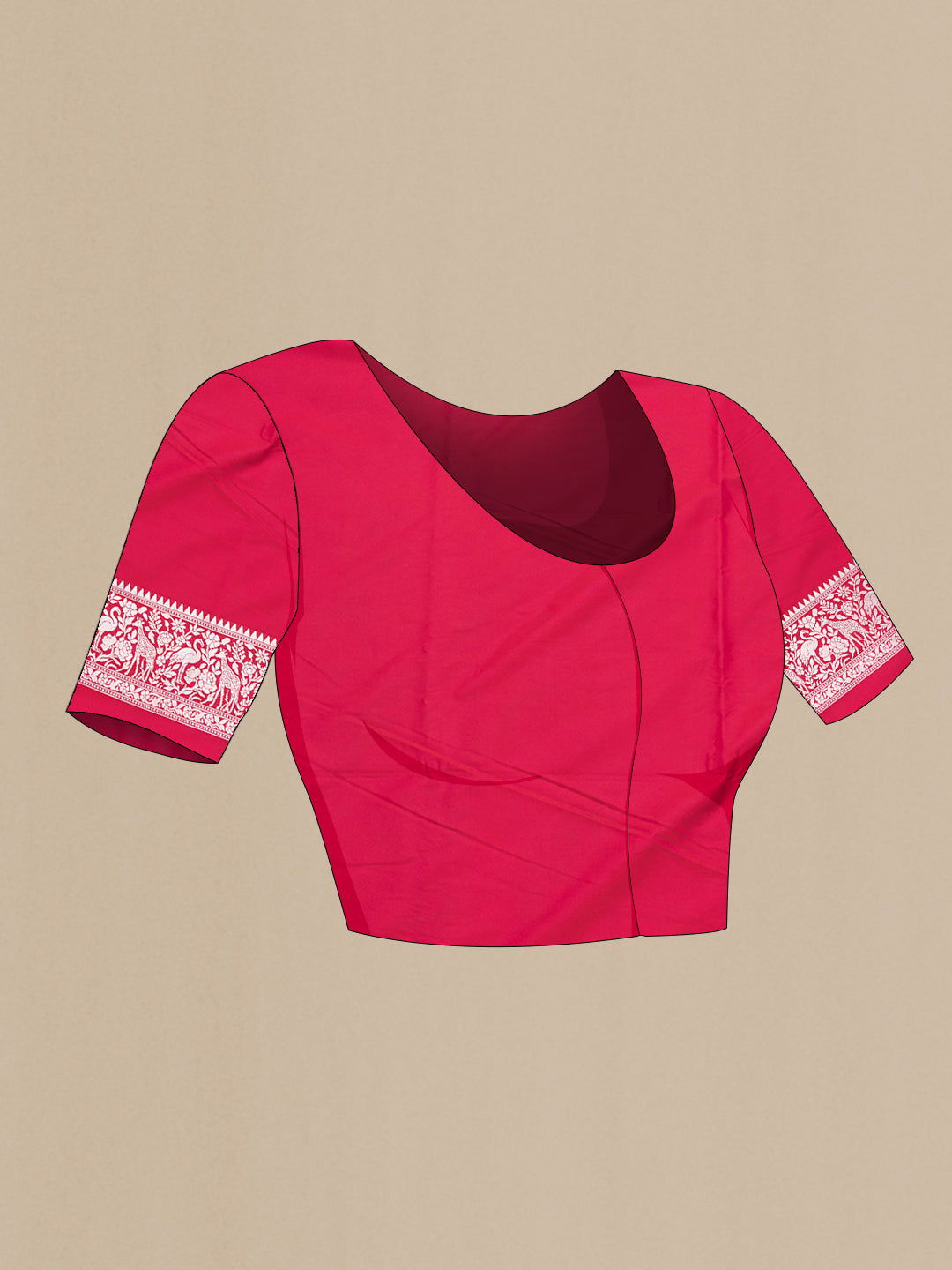 Close up image of the blouse of Dark Pink Dual Tone Blended Banarasi Silk Saree with Zari And Thread Butta on the body and Zari Border. 