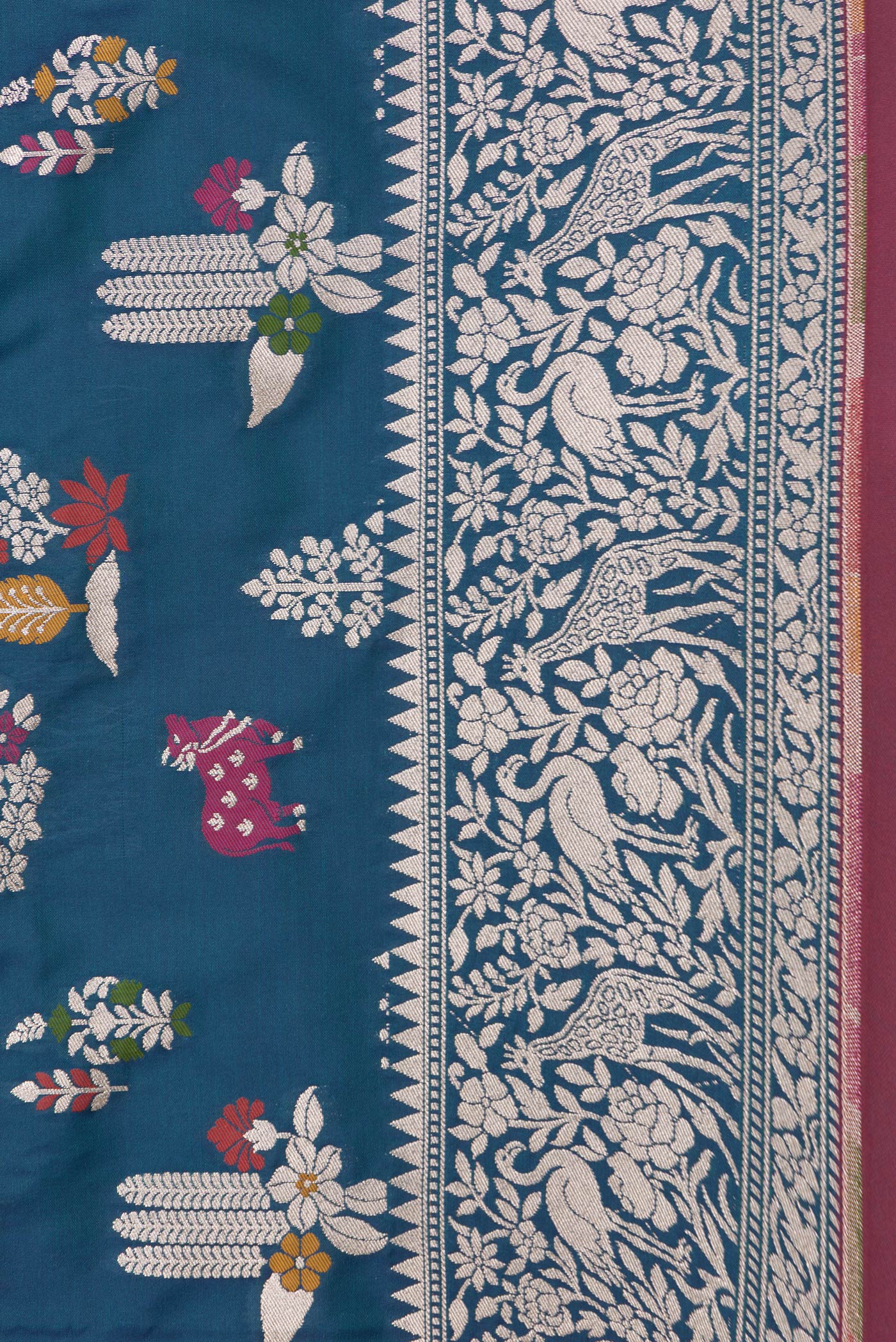 Border image of Peacock Blue Dual Tone Blended Banarasi Silk Saree with Zari Brocade on the body and Zari Border. 