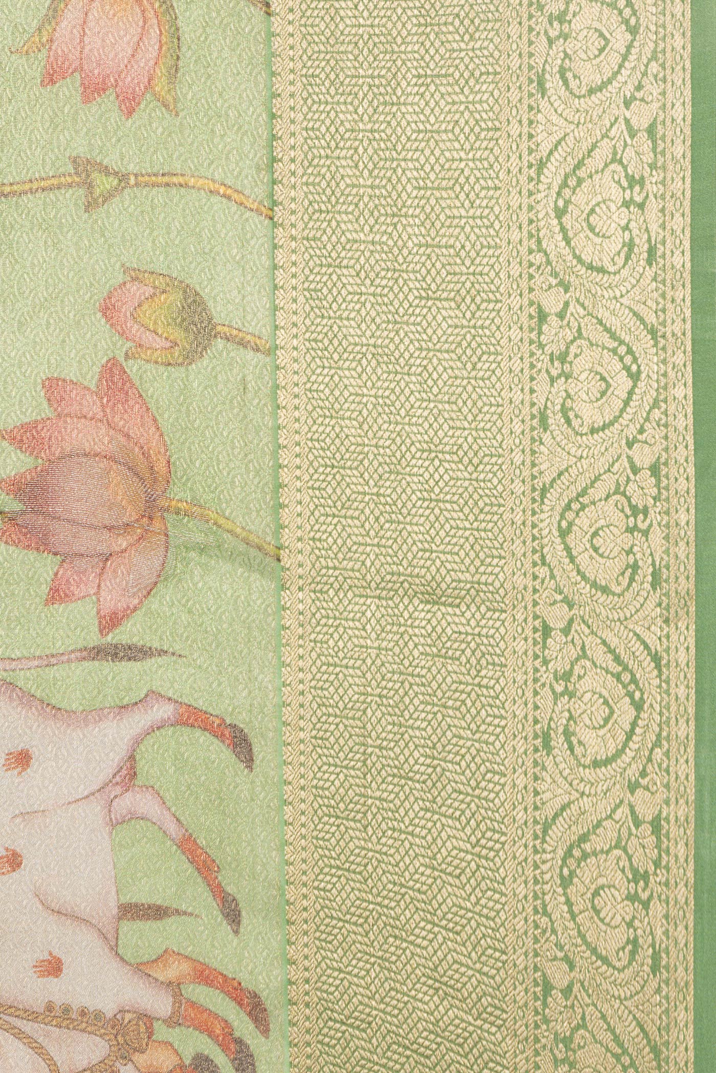Border image of Pista Green Dual Tone Mysore Silk Saree with Zari Brocade on the body and Zari Border. 