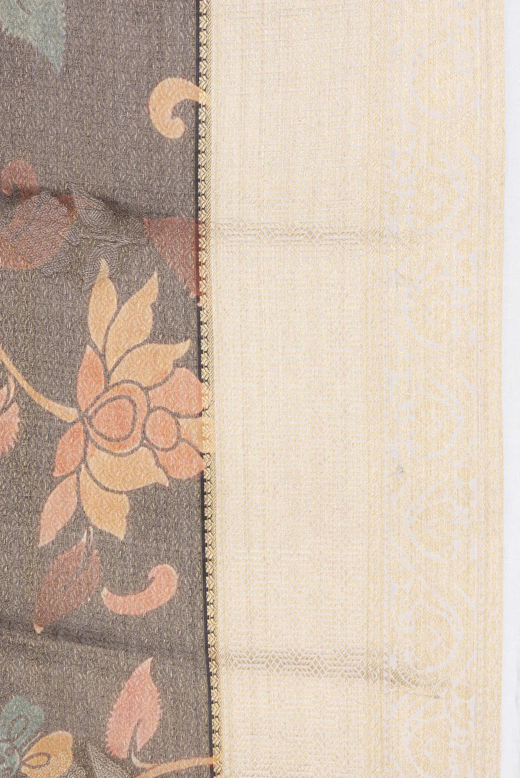 Border image of Brown Dual Tone Mysore Silk Saree with Zari Brocade on the body and Zari Border. 