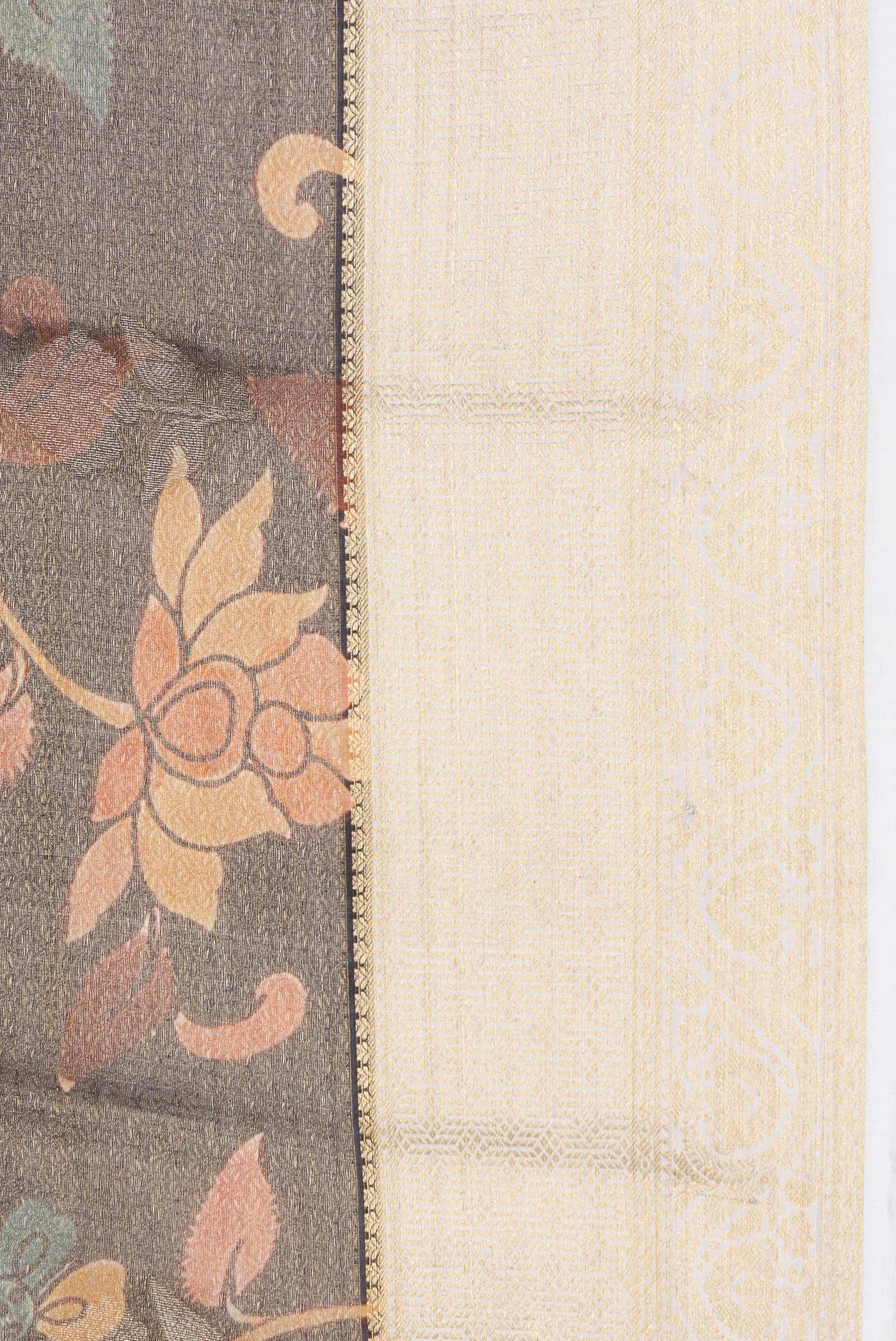 Border image of Brown Dual Tone Mysore Silk Saree with Zari Brocade on the body and Zari Border. 